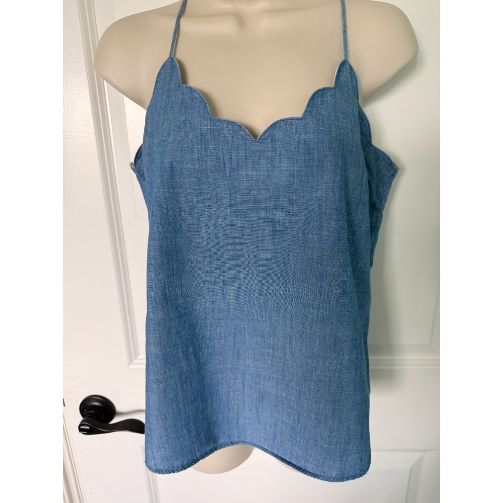 J. Crew Outlet Blue Chambray Scalloped Cami Top Lined Adjustable Straps Sz 6